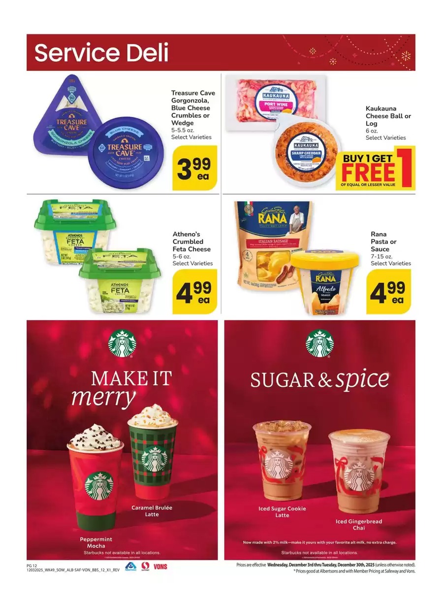 Vons Supermarket USA Offers from 3 to 30 December 2025 Southwest Deals