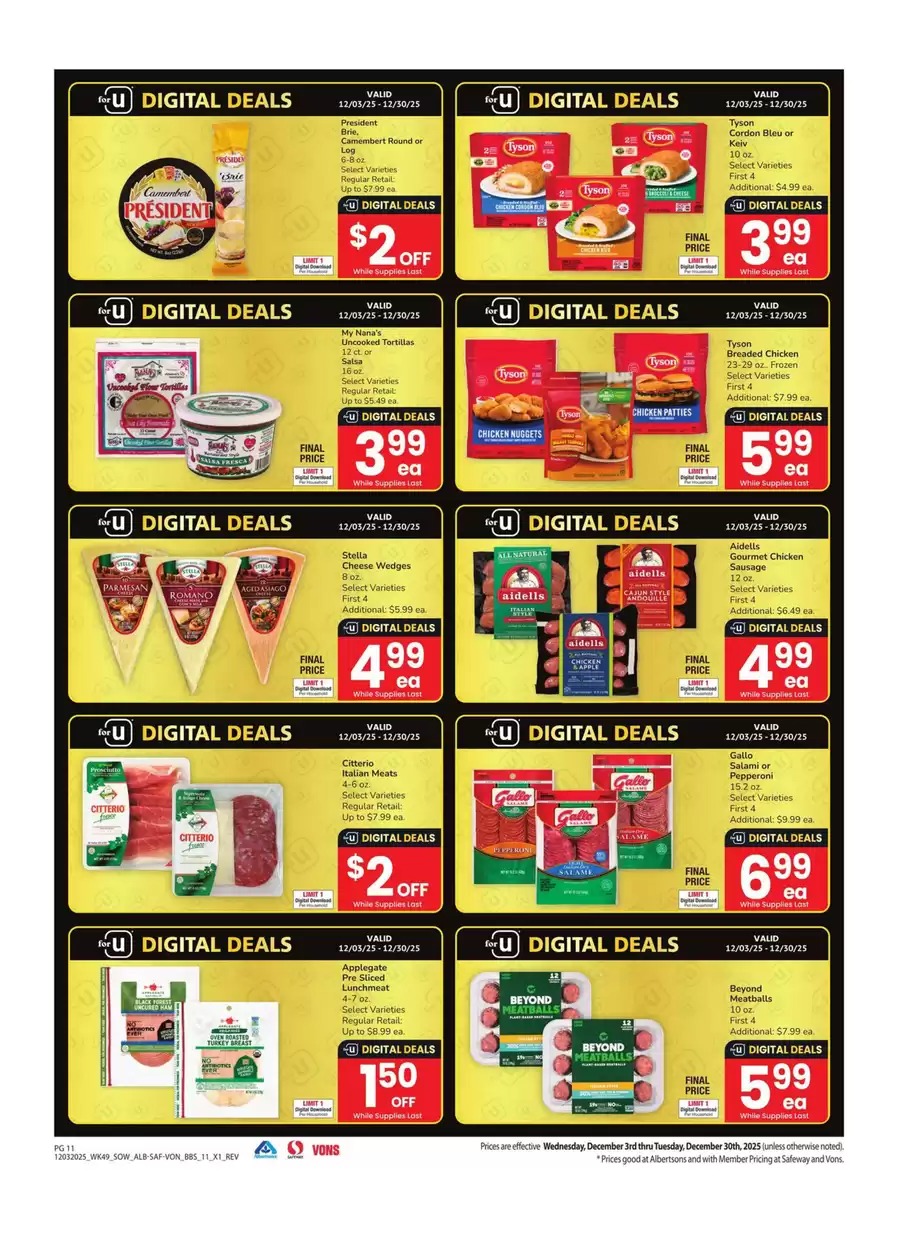 Vons Supermarket USA Offers from 3 to 30 December 2025 Southwest Deals