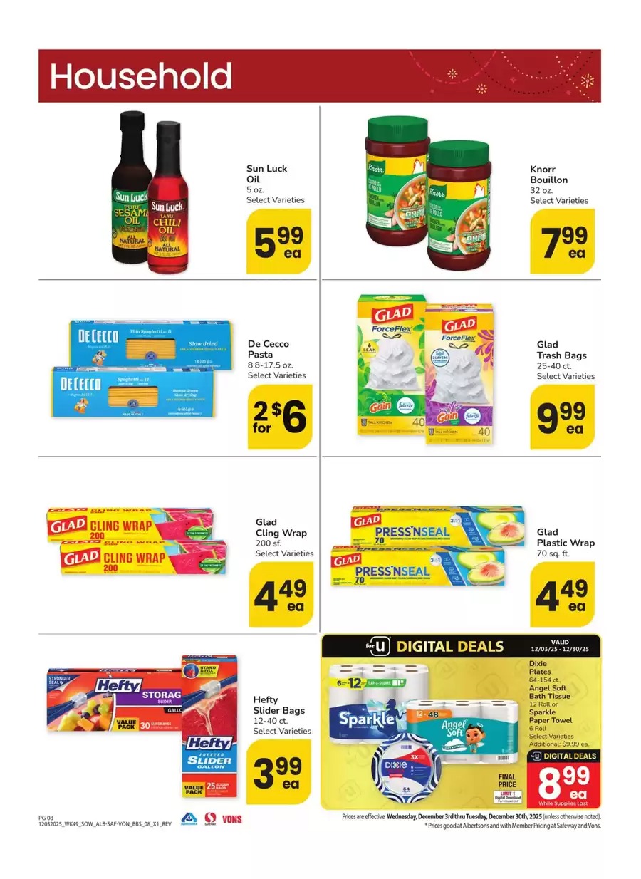 Vons Supermarket USA Offers from 3 to 30 December 2025 Southwest Deals