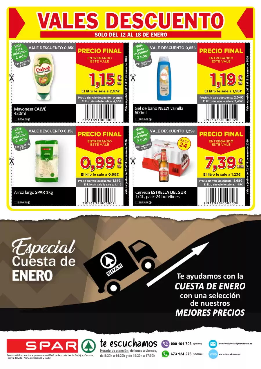 Offres SPAR Espagne de 12 décembre à 18 janvier 2026 Chaque Jour des Prix Bombe