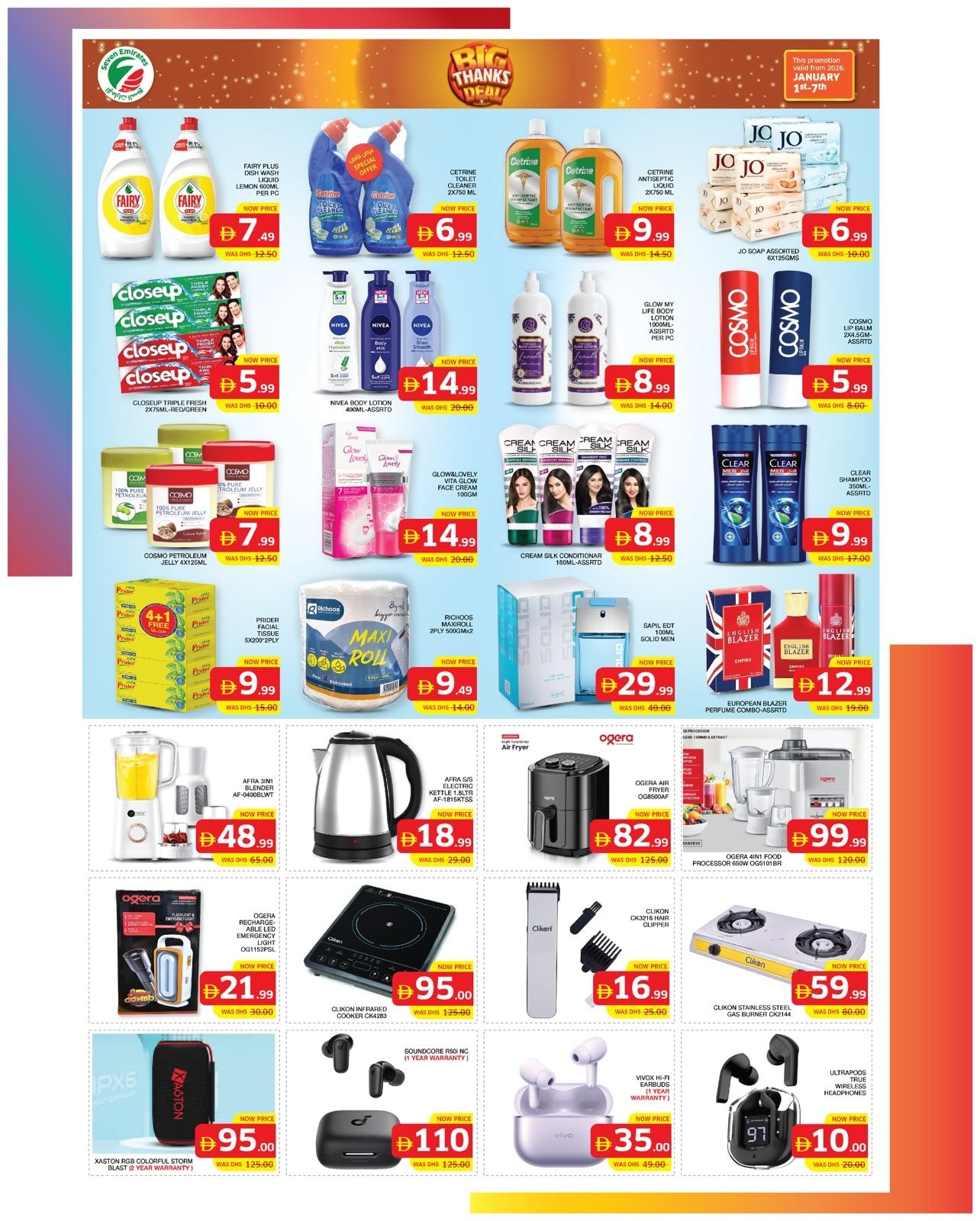 Ofertas de Supermercado Seven Emirates Emiratos Árabes Unidos de 1 a 7 enero 2026 Oferta de Gran Agradecimiento
