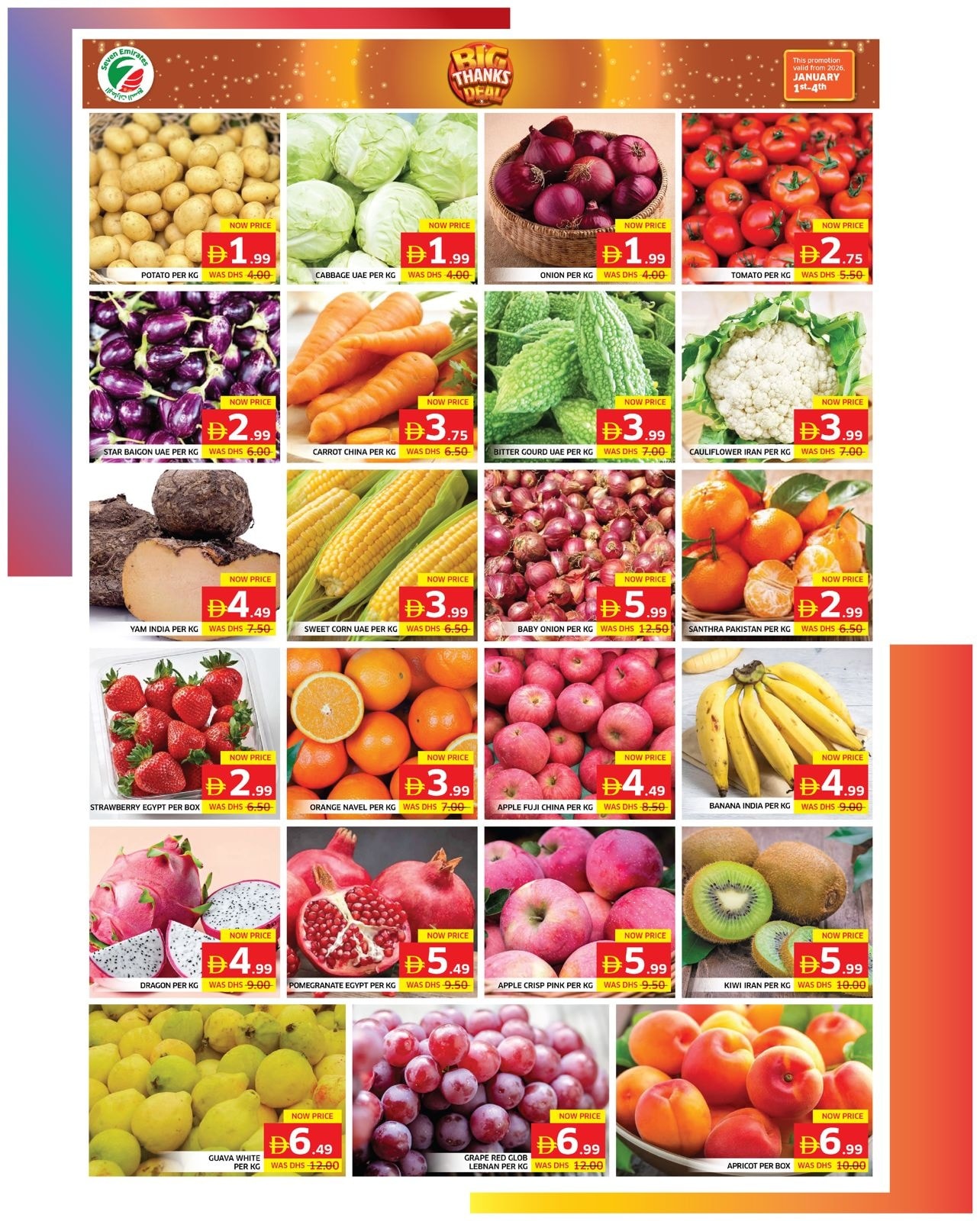 Ofertas de Supermercado Seven Emirates Emiratos Árabes Unidos de 1 a 7 enero 2026 Oferta de Gran Agradecimiento