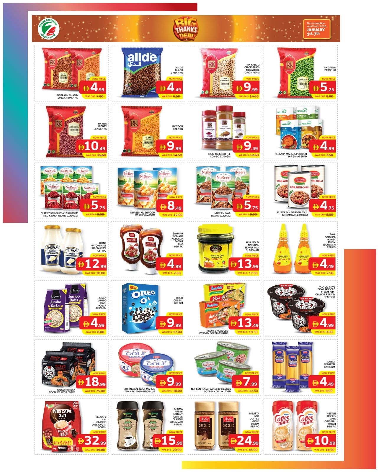 Ofertas de Supermercado Seven Emirates Emiratos Árabes Unidos de 1 a 7 enero 2026 Oferta de Gran Agradecimiento