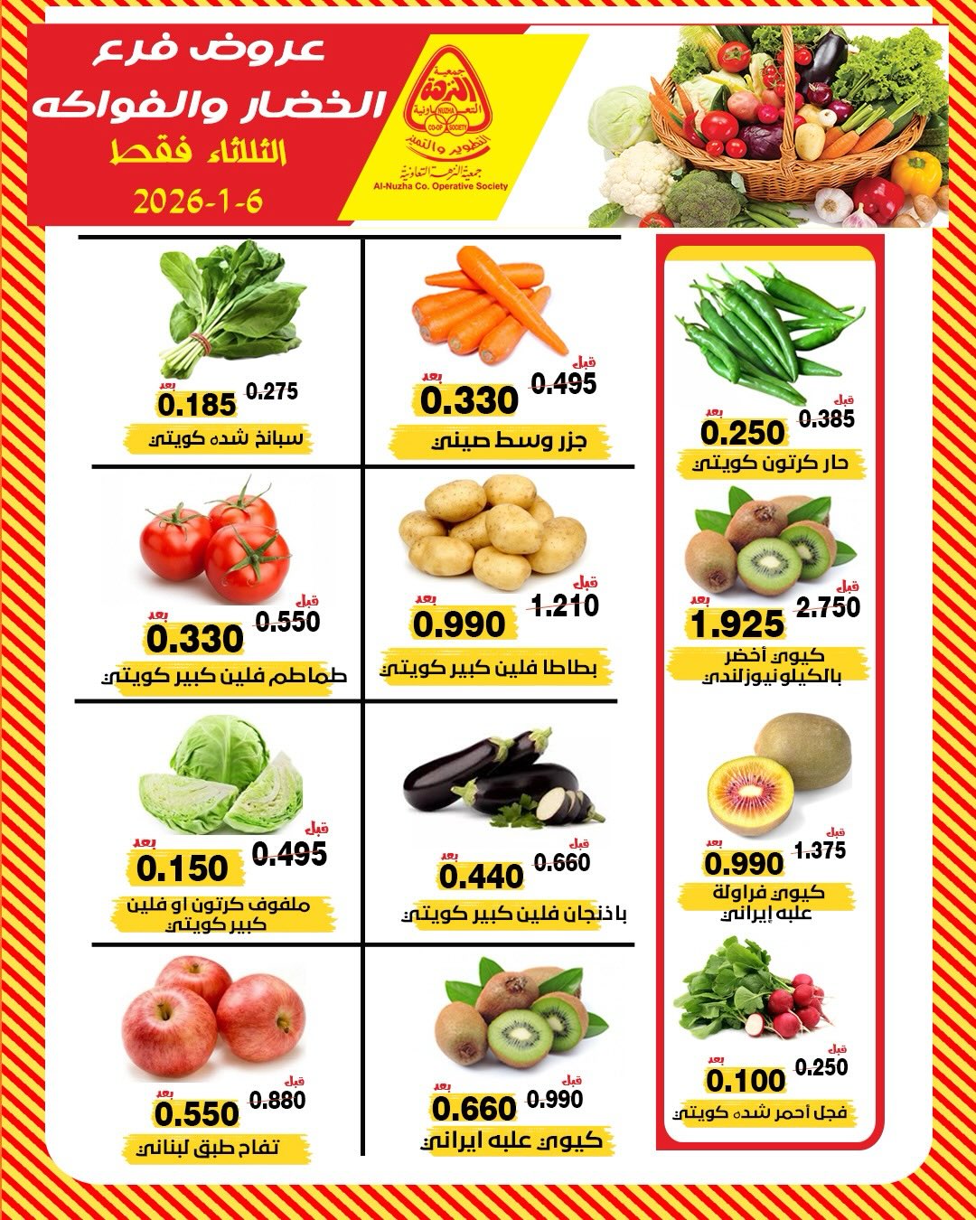 عروض جمعية النزهة الكويت الثلاثاء 6 يناير 2026 عروض الخضار والفواكه