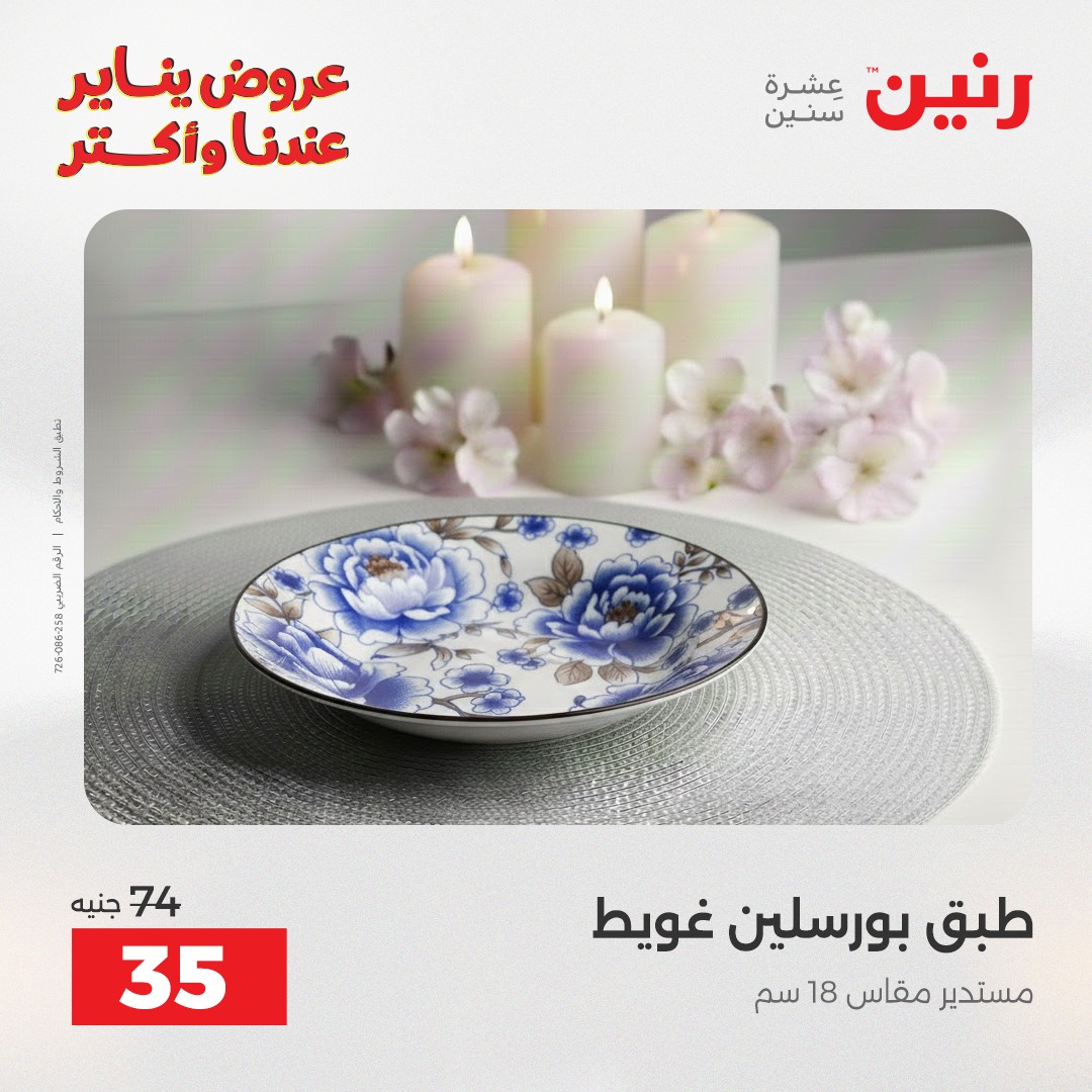 عروض رنين مصر الاثنين 12 يناير 2026 أقوى الخصومات على الأطباق والبولات البورسلين الفردانى