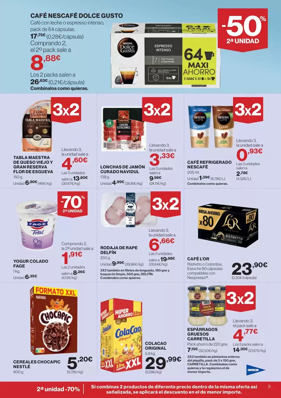 Ofertas de Hipercor España de 7 a 28 enero 2026 -50% en la 2ª Unidad