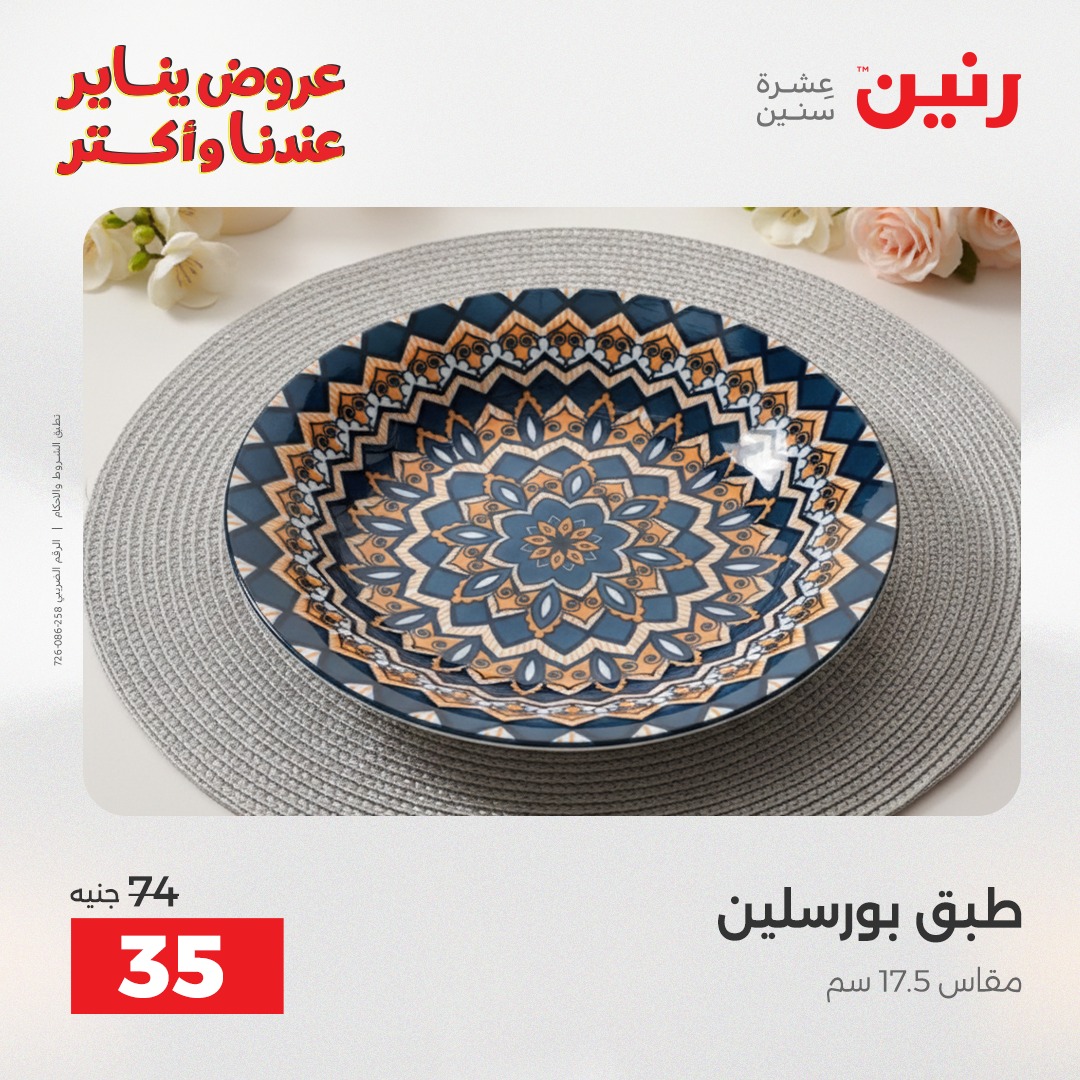 عروض رنين مصر السبت 24 يناير 2026 أقوى الخصومات على الأطباق والبولات البورسلين الفردانى