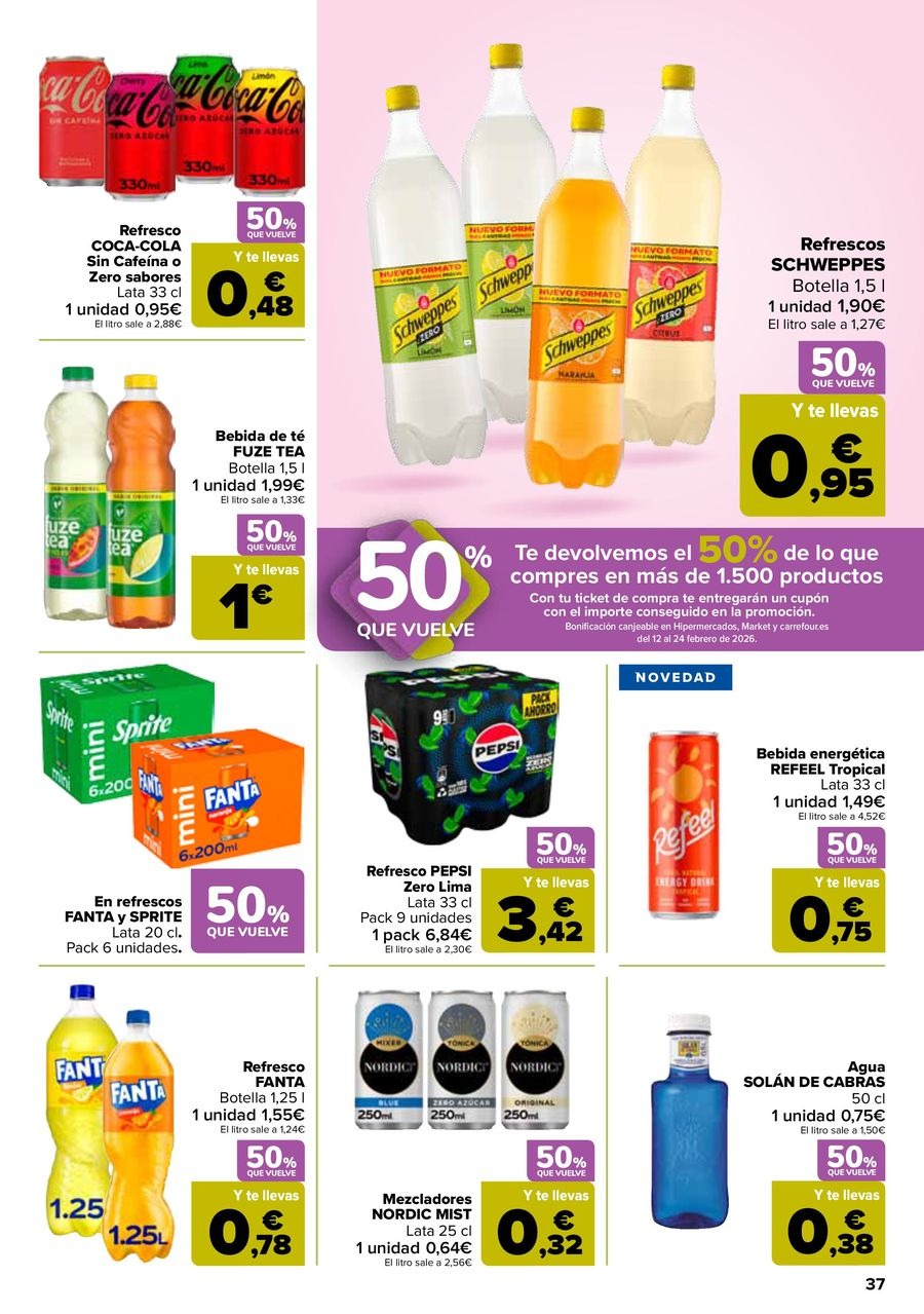Ofertas de Carrefour España de 27 enero a 11 febrero 2026 50% QUE VUELVE + 2ªUD. A%L -70
