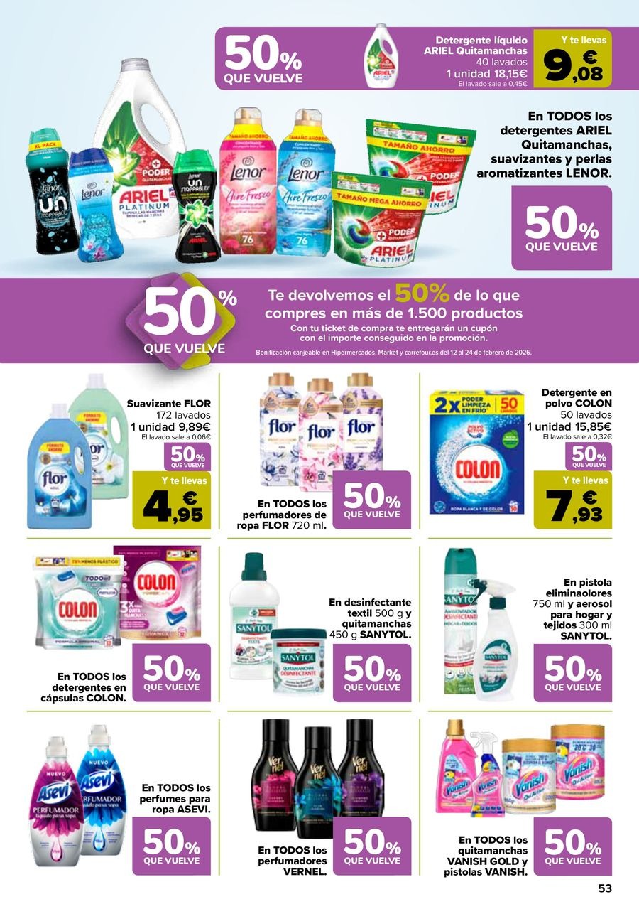 Ofertas de Carrefour España de 27 enero a 11 febrero 2026 50% QUE VUELVE + 2ªUD. A%L -70