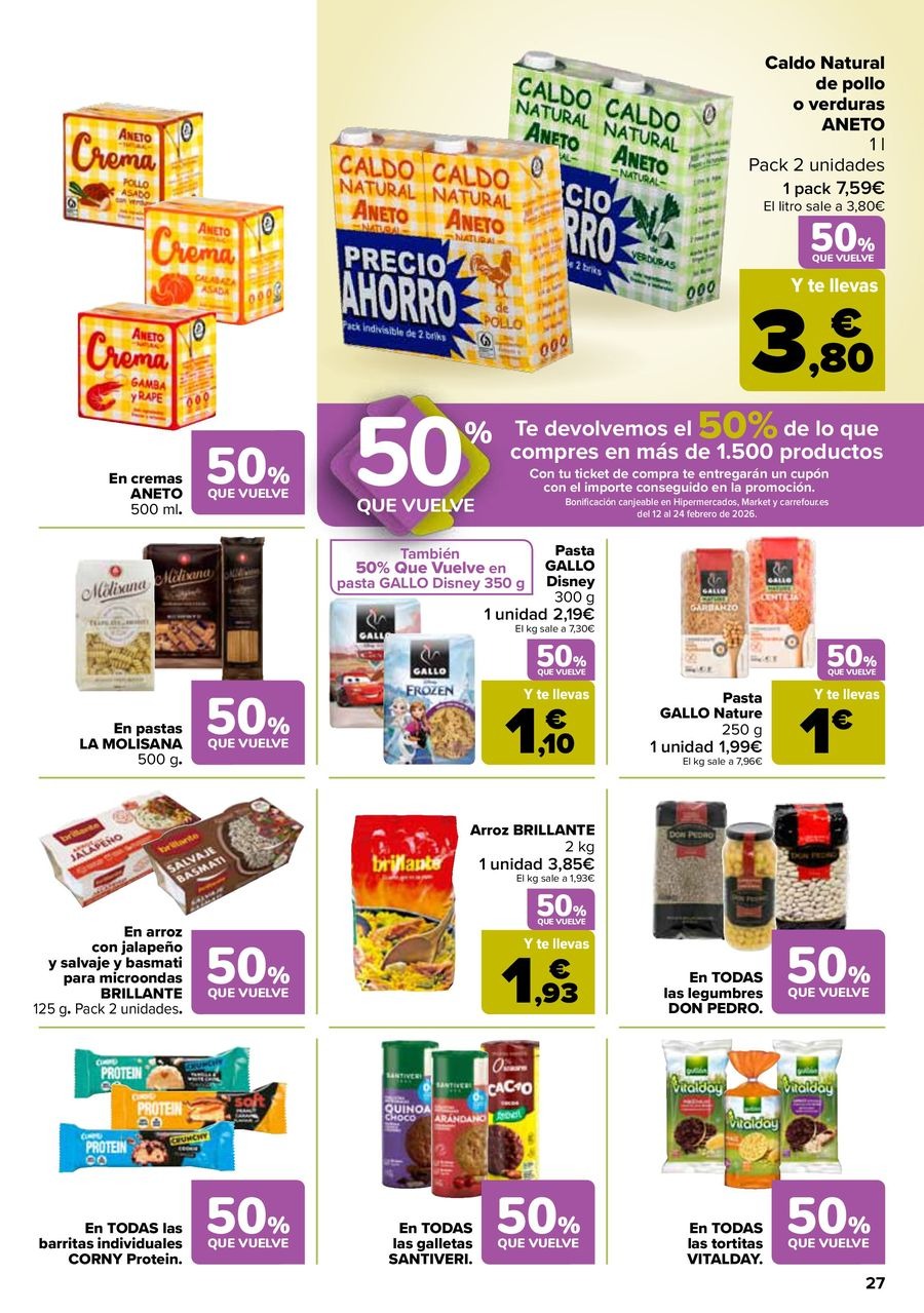 Ofertas de Carrefour España de 27 enero a 11 febrero 2026 50% QUE VUELVE + 2ªUD. A%L -70