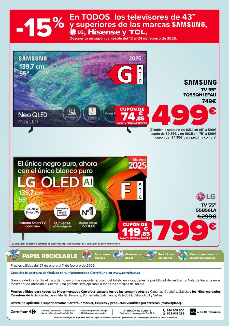 Ofertas de Carrefour España de 27 enero a 11 febrero 2026 50% QUE VUELVE + 2ªUD. A%L -70