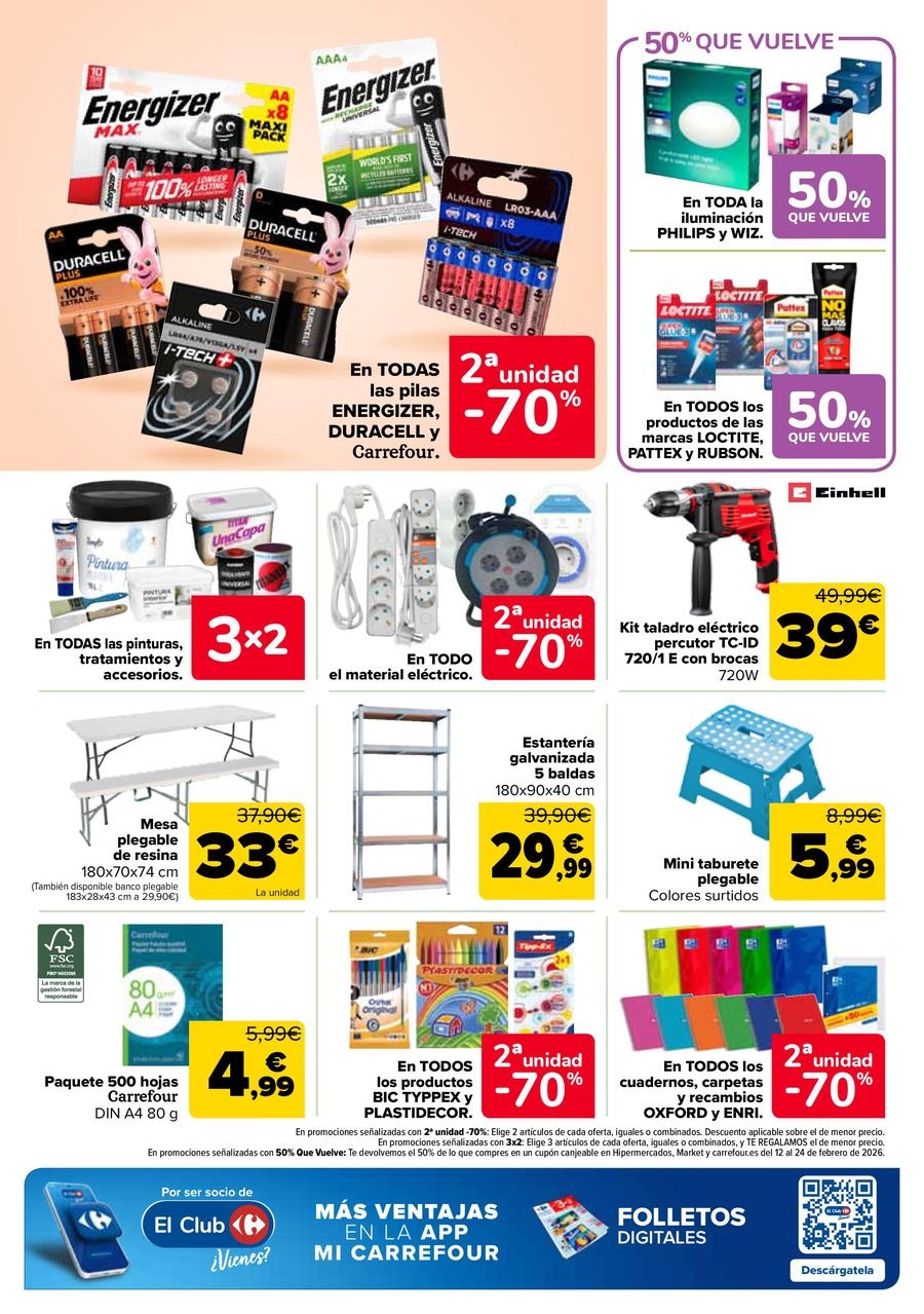 Ofertas de Carrefour España de 27 enero a 11 febrero 2026 50% QUE VUELVE + 2ªUD. A%L -70
