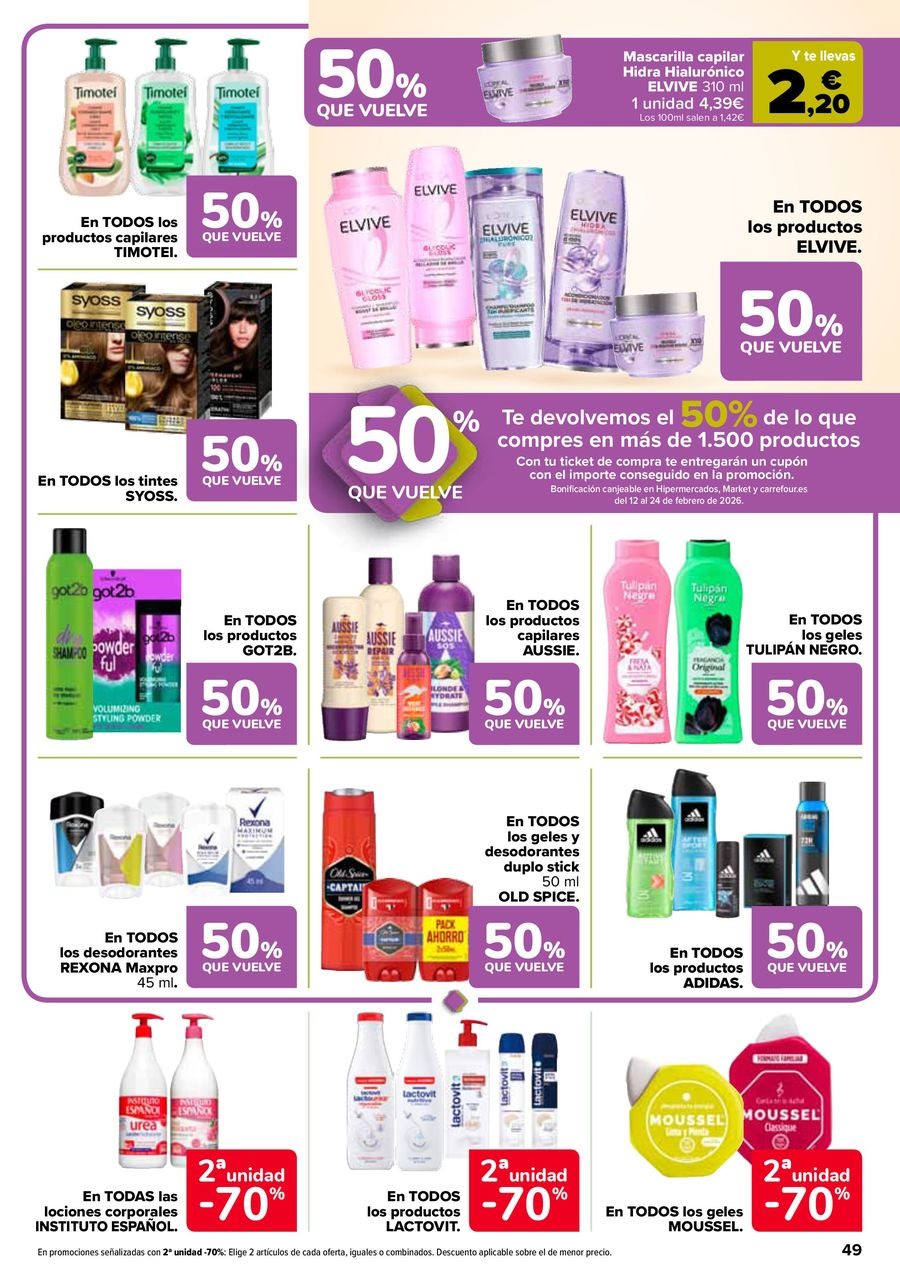 Ofertas de Carrefour España de 27 enero a 11 febrero 2026 50% QUE VUELVE + 2ªUD. A%L -70