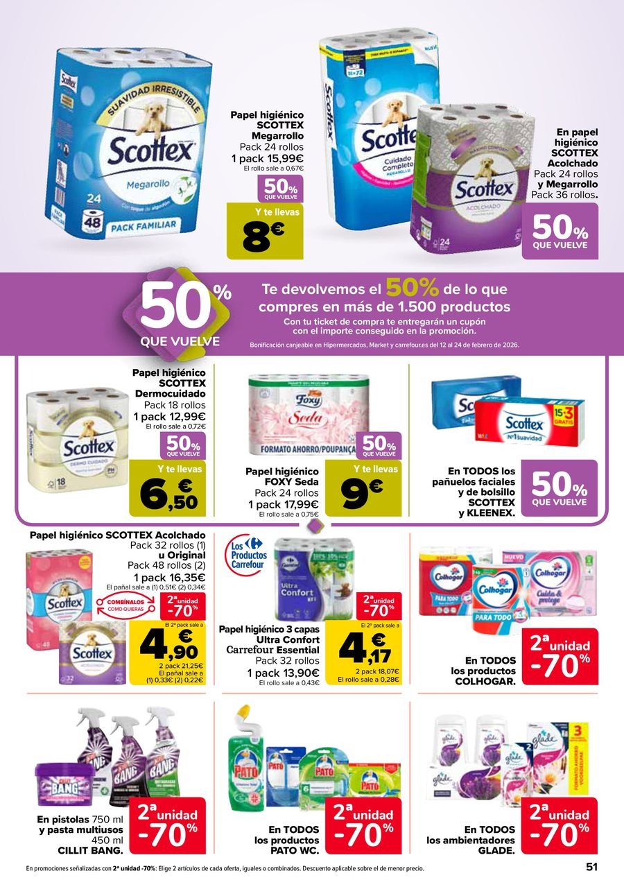 Ofertas de Carrefour España de 27 enero a 11 febrero 2026 50% QUE VUELVE + 2ªUD. A%L -70