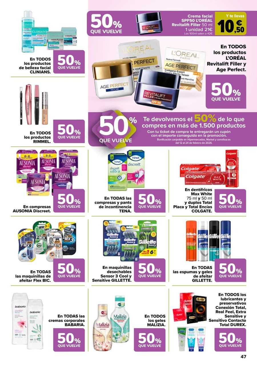 Ofertas de Carrefour España de 27 enero a 11 febrero 2026 50% QUE VUELVE + 2ªUD. A%L -70