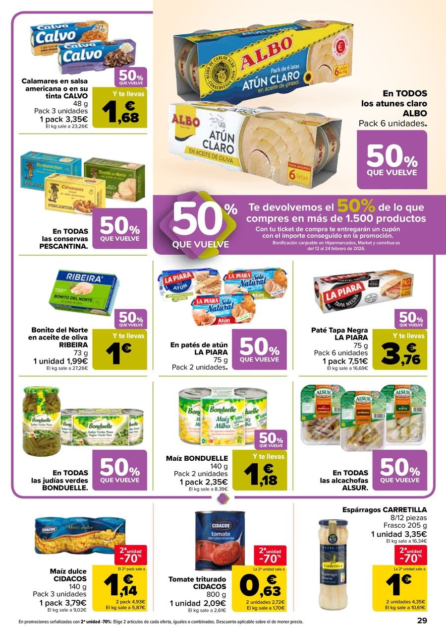Ofertas de Carrefour España de 27 enero a 11 febrero 2026 50% QUE VUELVE + 2ªUD. A%L -70