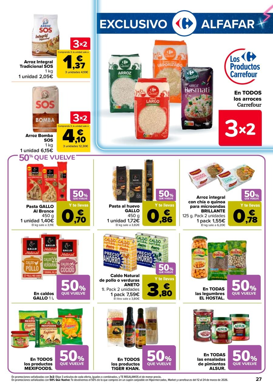 Ofertas de Carrefour España de 25 febrero a 11 marzo 2026 50% QUE VUELVE + 3x2 Ofertas
