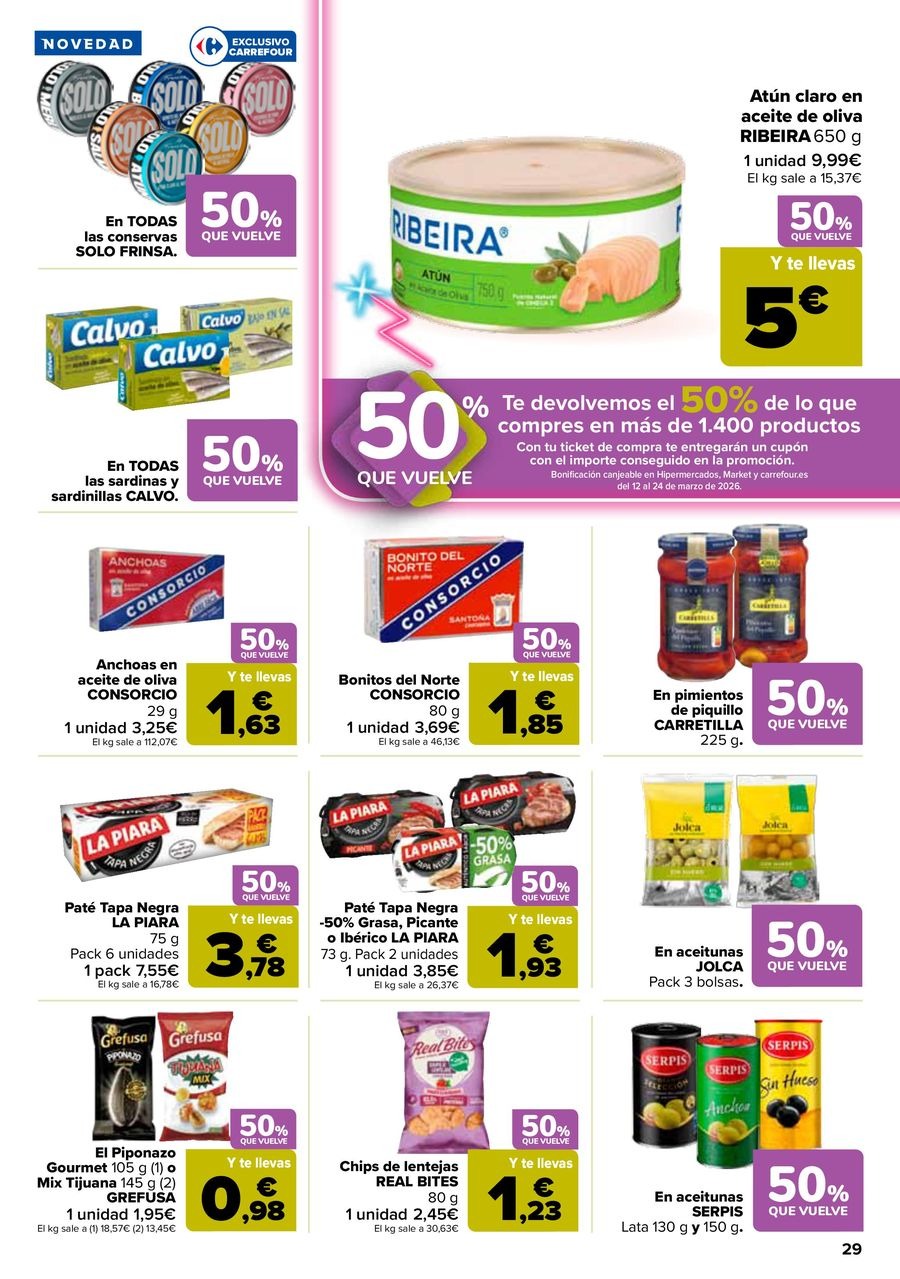 Ofertas de Carrefour España de 25 febrero a 11 marzo 2026 50% QUE VUELVE + 3x2 Ofertas
