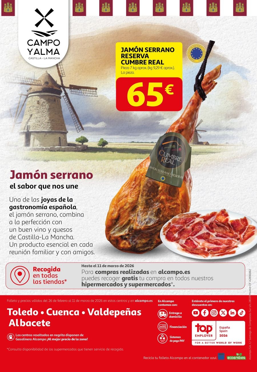 Offres Alcampo Espagne de 26 février à 11 mars 2026 Castille-La Manche Authentique par Nature