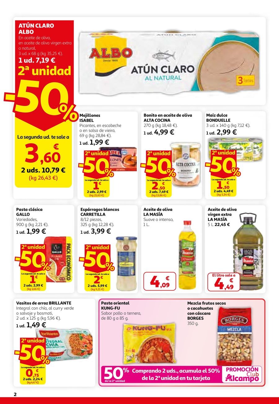 Offres Alcampo Espagne de 26 février à 11 mars 2026 2ème Unité -50%