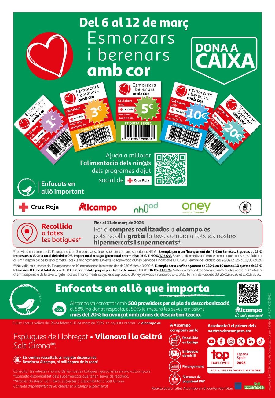 Offres Alcampo Espagne de 26 février à 11 mars 2026 2ème Unité -50%