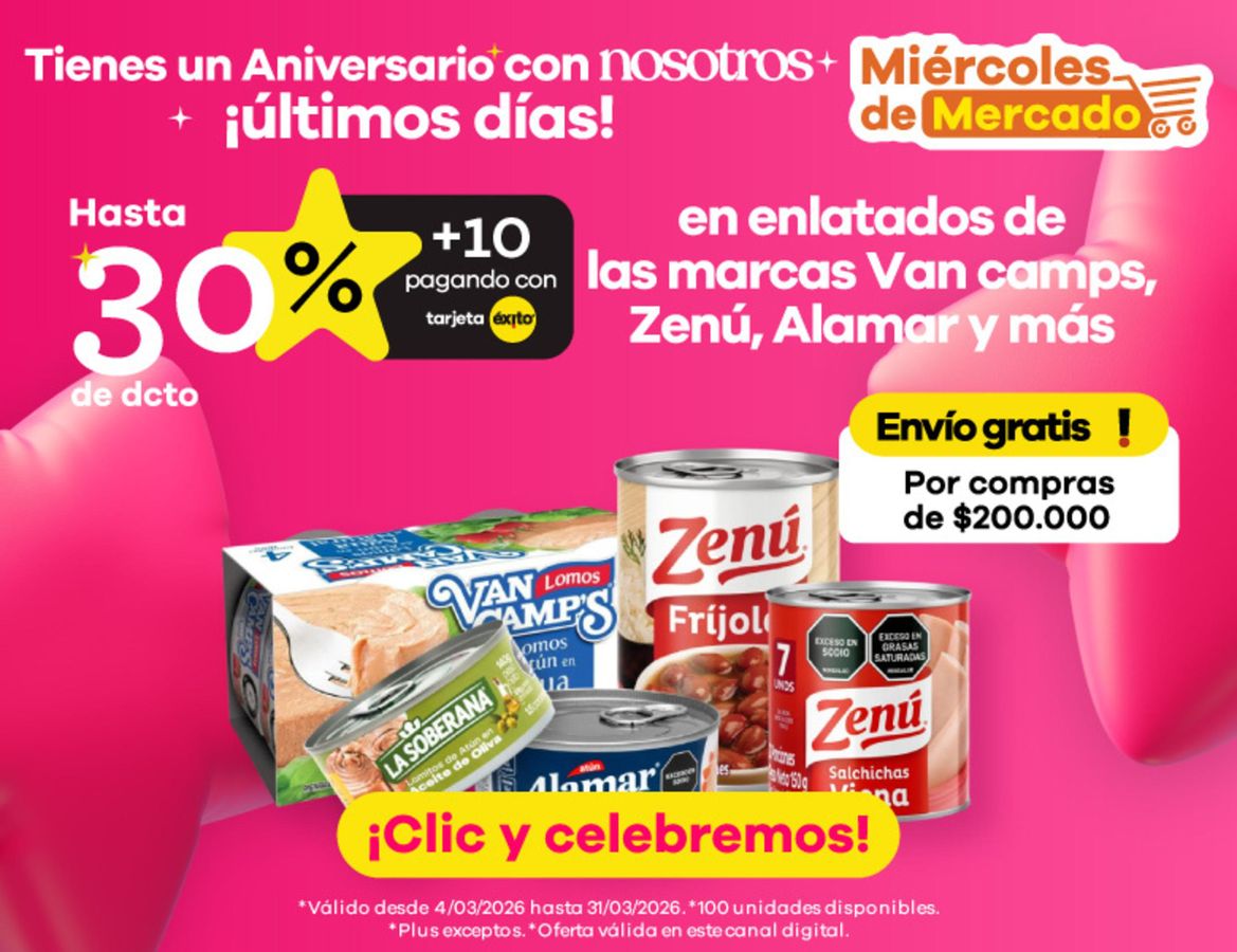 Ofertas de Éxito Colombia de 4 a 31 marzo 2026 Ofertas y gangas exclusivas