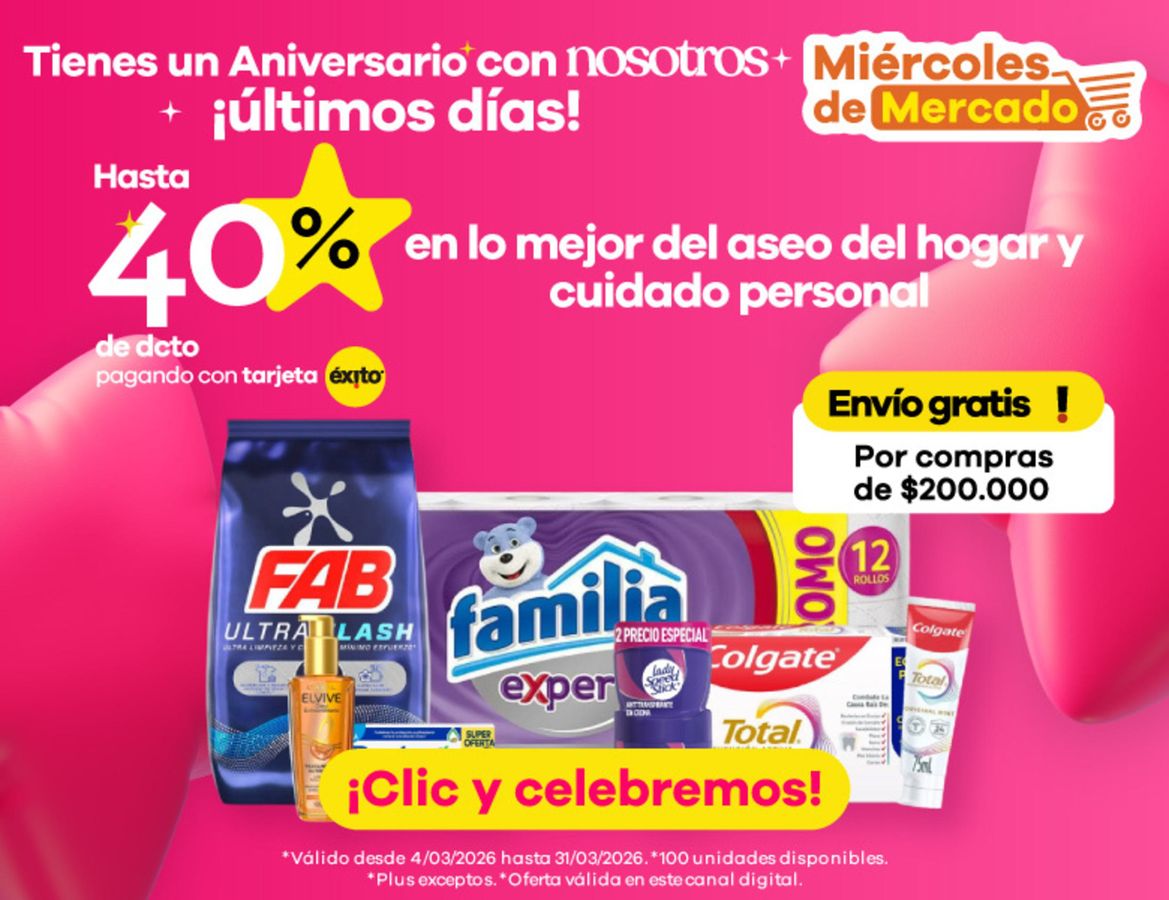Ofertas de Éxito Colombia de 4 a 31 marzo 2026 Ofertas y gangas exclusivas