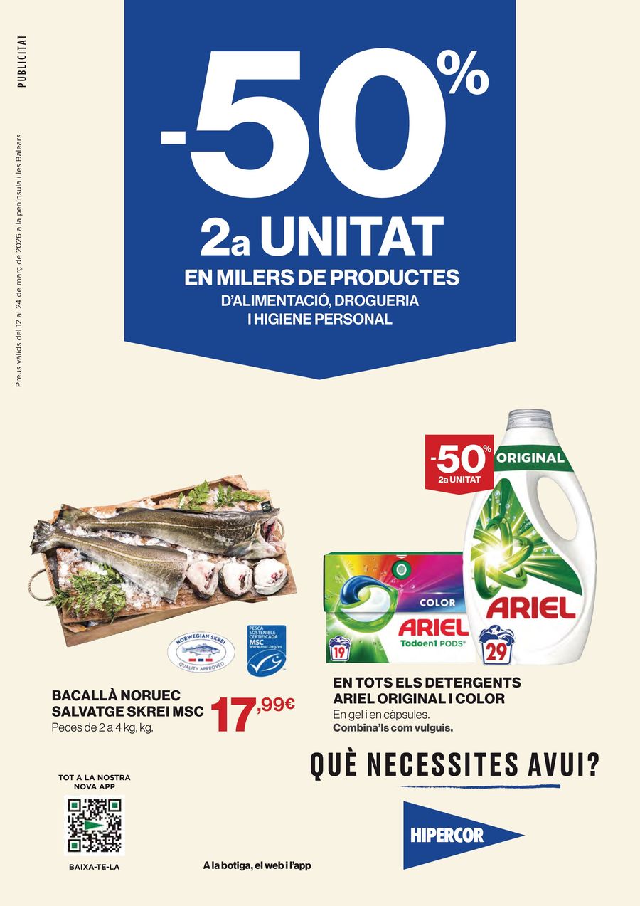 Offres Hipercor Espagne de 12 à 24 mars 2026 -50% sur la 2ème Unité sur des Milliers de Produits - Hipercor - Espagne - 12 mars 2026 – 24 mars 2026 - Page 1