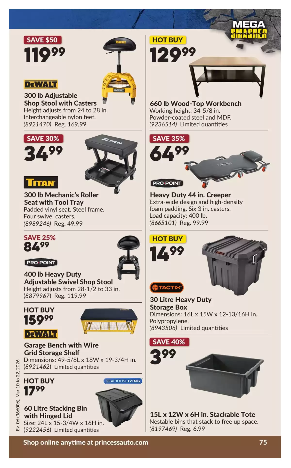 Ofertas de Princess Auto Canadá de 10 a 22 marzo 2026 Ofertas Mega Smasher