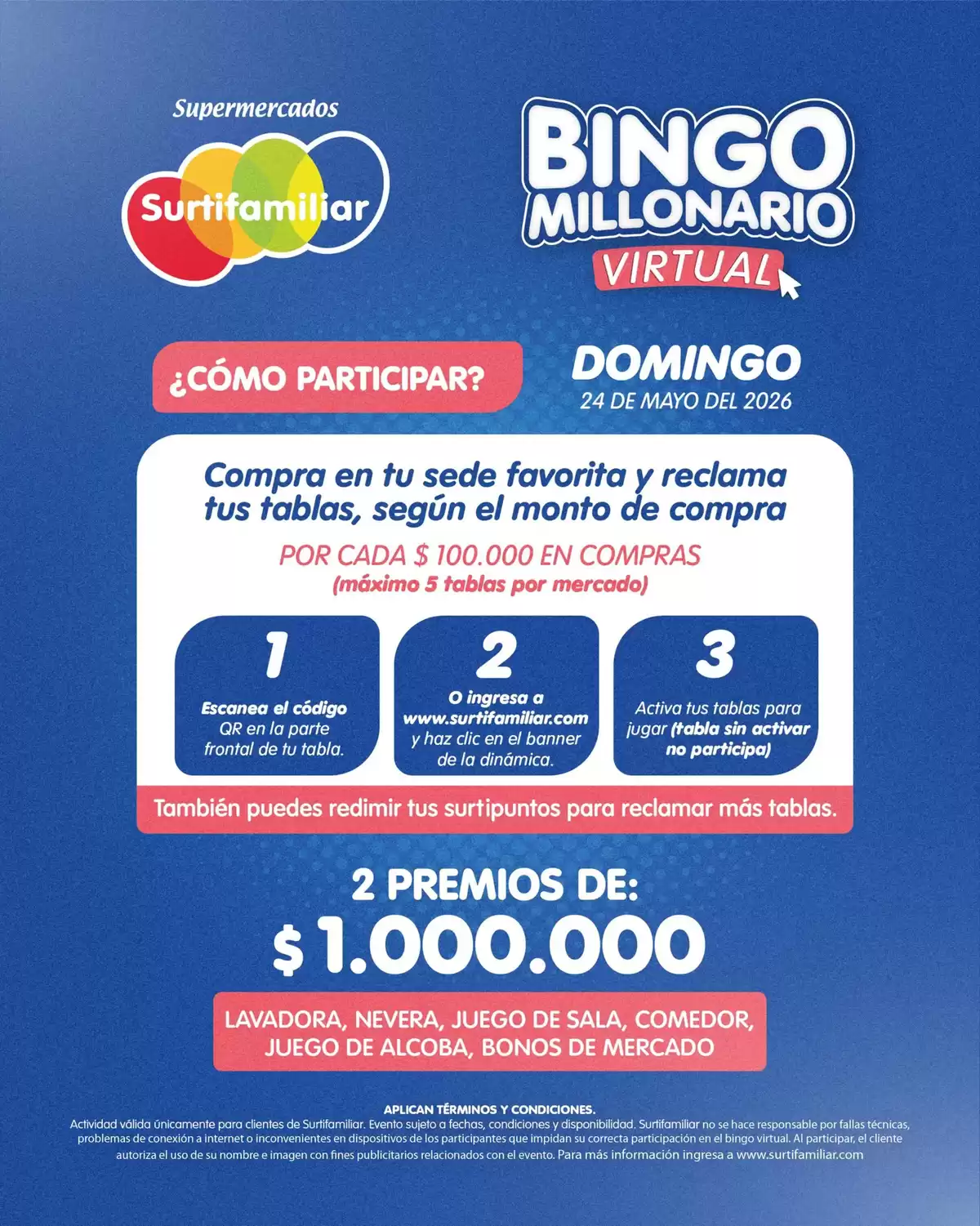 Ofertas de Surtifamiliar Colombia de 24 marzo a 24 mayo 2026 Excelente oferta para todos los clientes