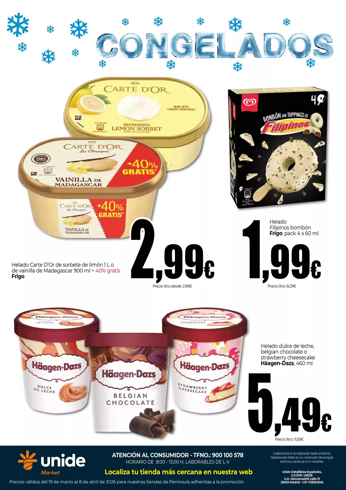 Ofertas de Unide Market España de 19 marzo a 8 abril 2026 Especial Congelados