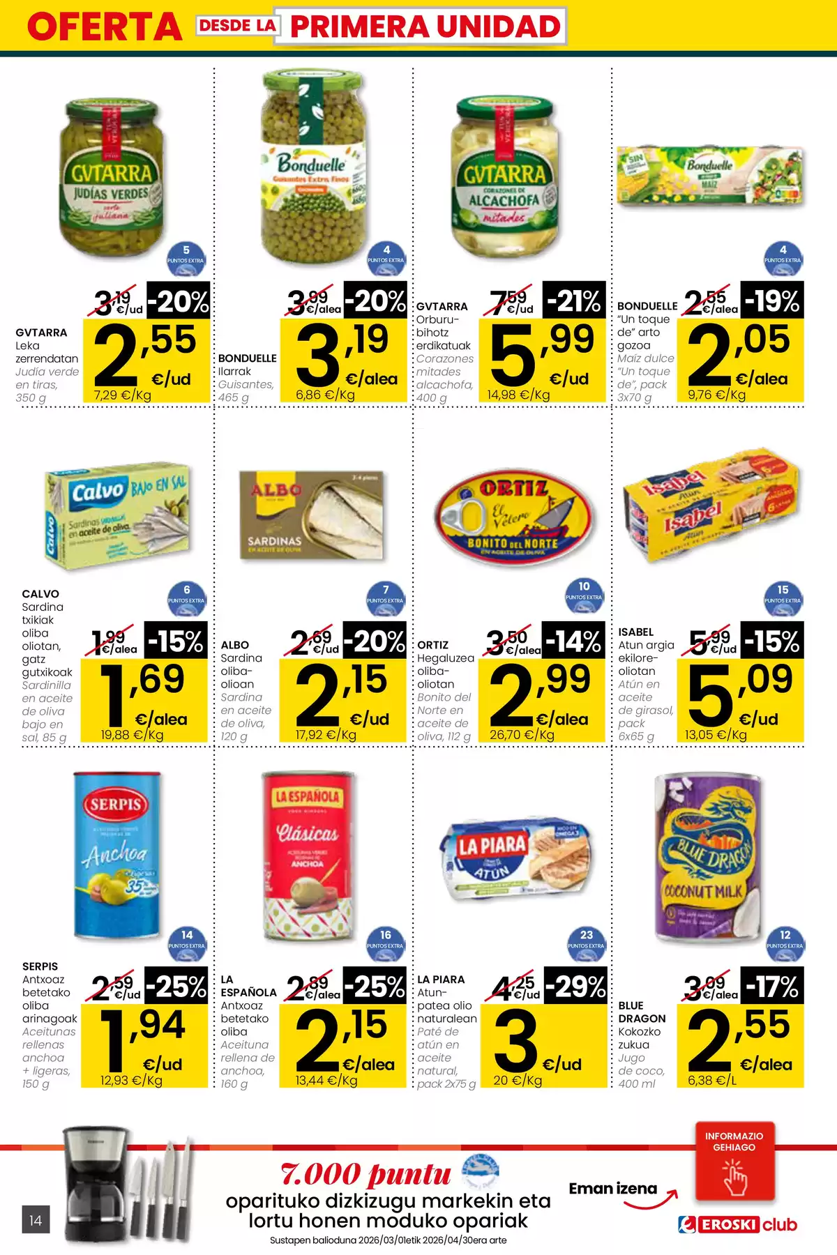 Ofertas de Eroski supermercado España de 26 marzo a 15 abril 2026 ¿Quieres ahorrar conmigo?