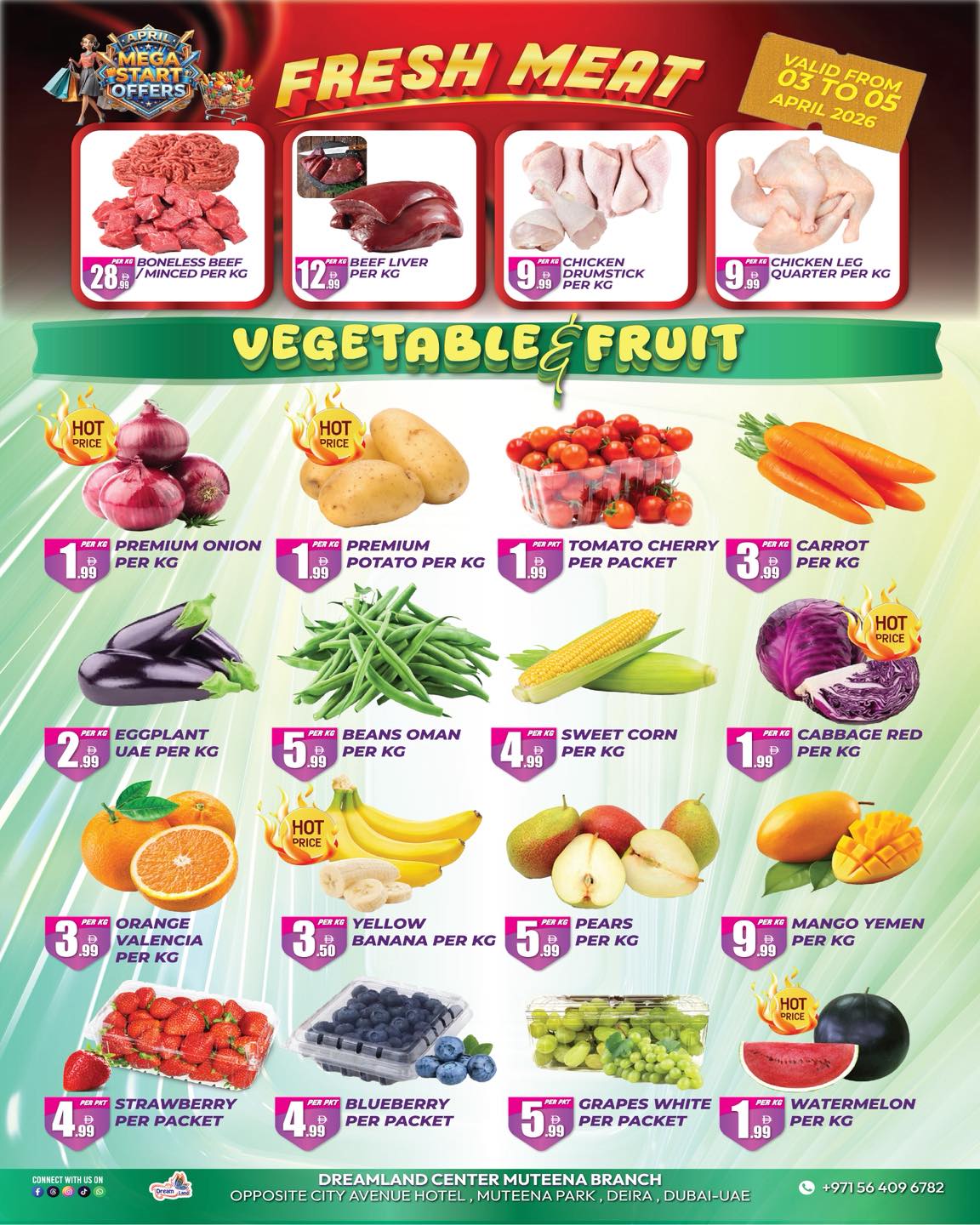 Ofertas de supermercado Dream Land Emiratos Árabes Unidos Dubai de 3 a 9 abril 2026 mega ofertas de inicio