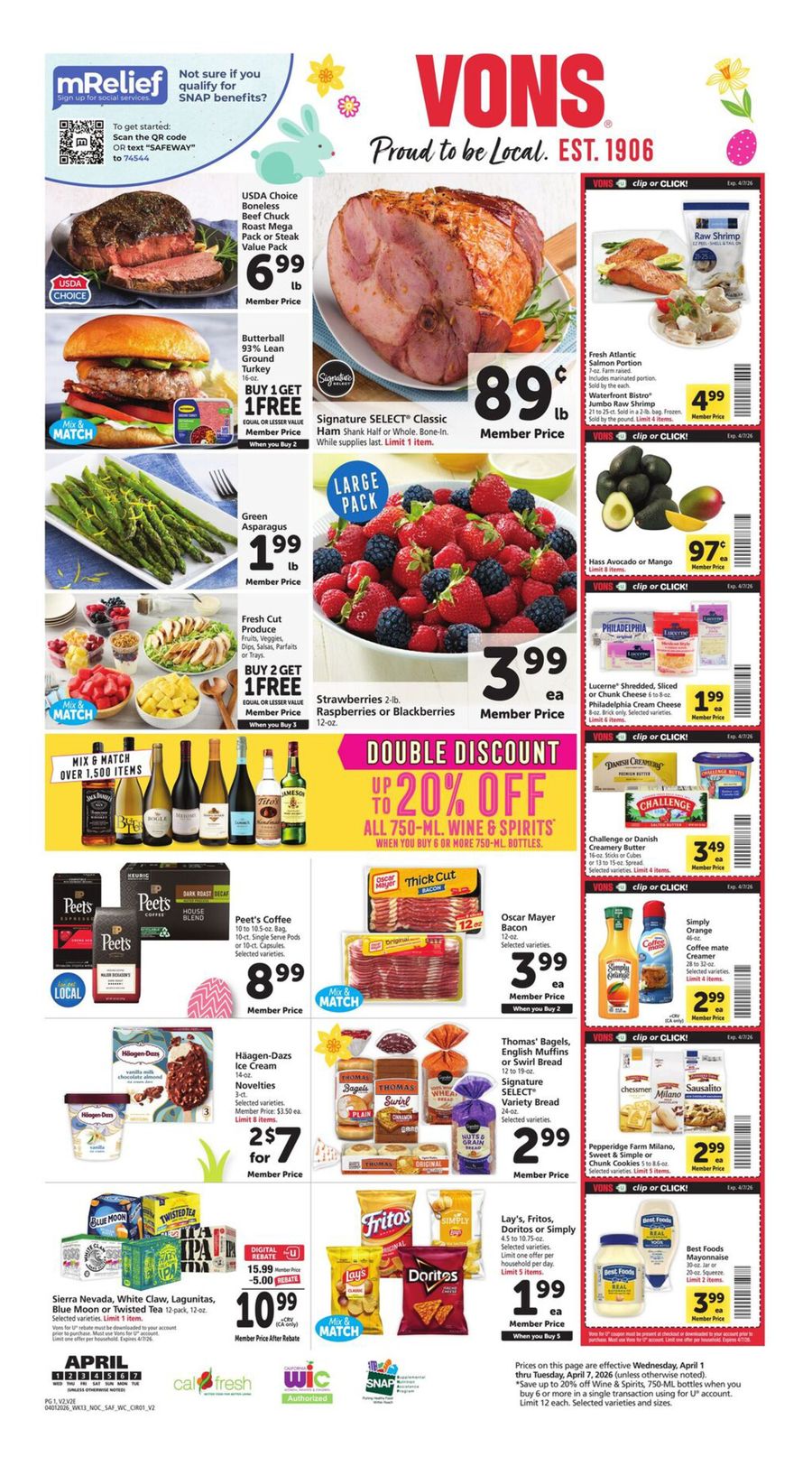 Vons Supermarket USA offers in NorCal from 1 to 7 April 2026 weekly Deals - Vons Supermarket - USA - 1 April 2026 – 7 April 2026 - Page 1