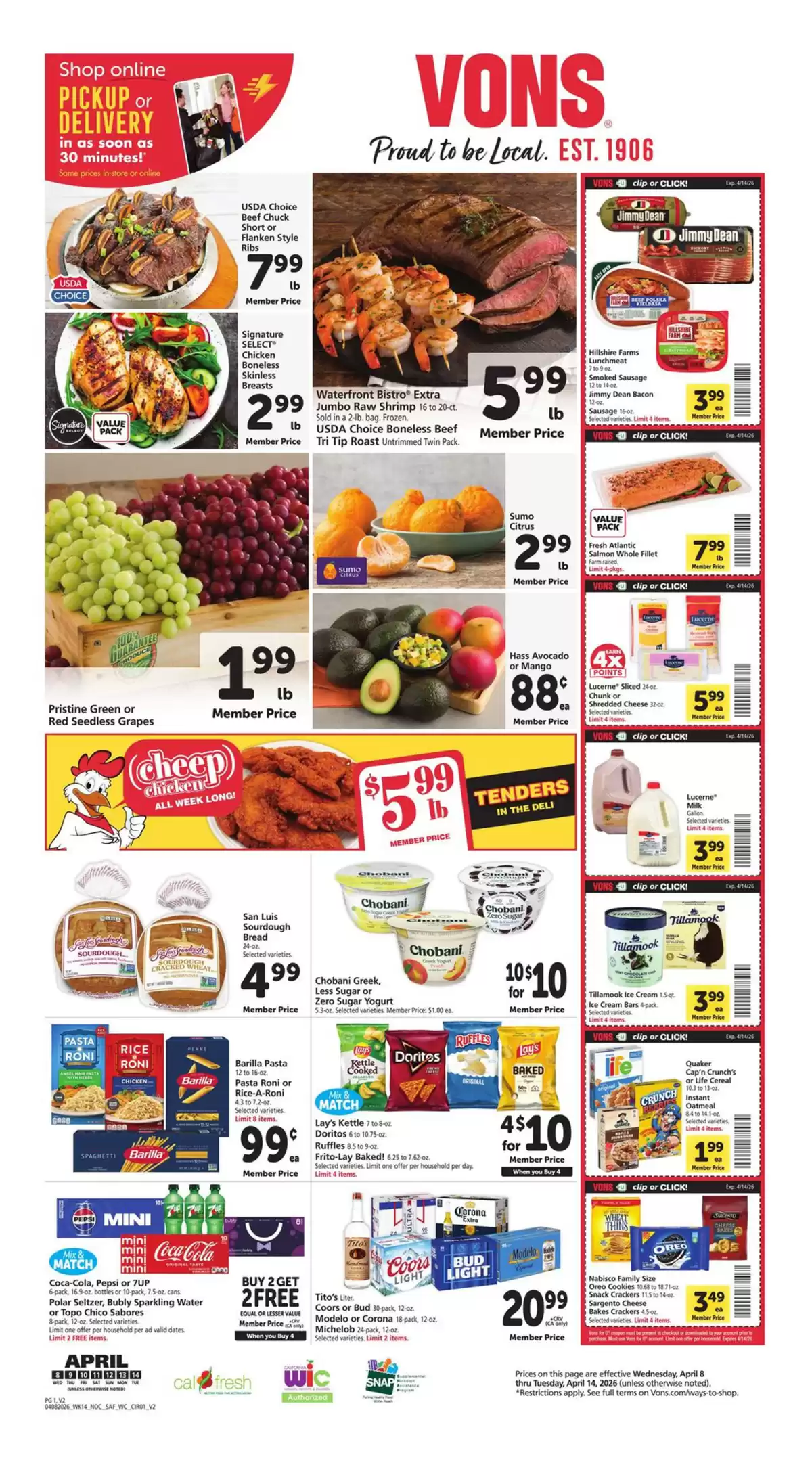 Offres Supermarché Vons États-Unis Californie du Nord de 8 à 14 avril 2026 Offres hebdomadaires - Supermarché Vons - États-Unis - 8 avril 2026 – 14 avril 2026 - Page 1