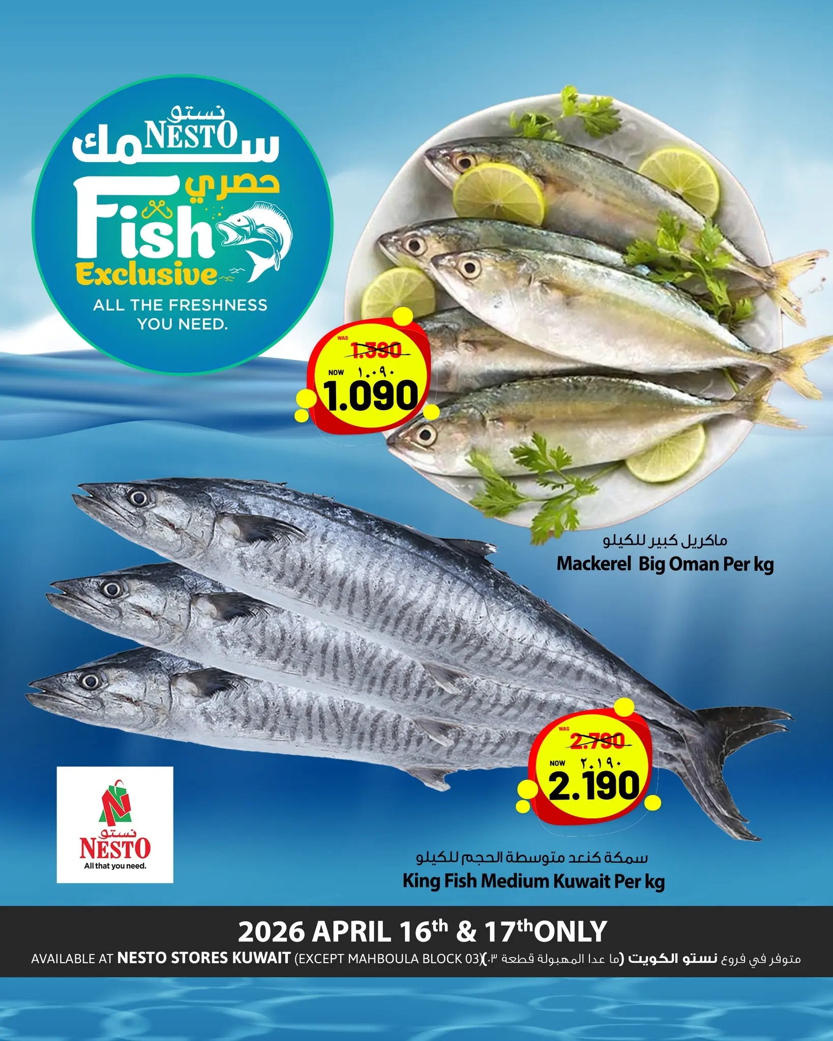 Nesto Hypermarkets Kuwait offers from 16 to 17 April 2026 Fish Sale - Page 1