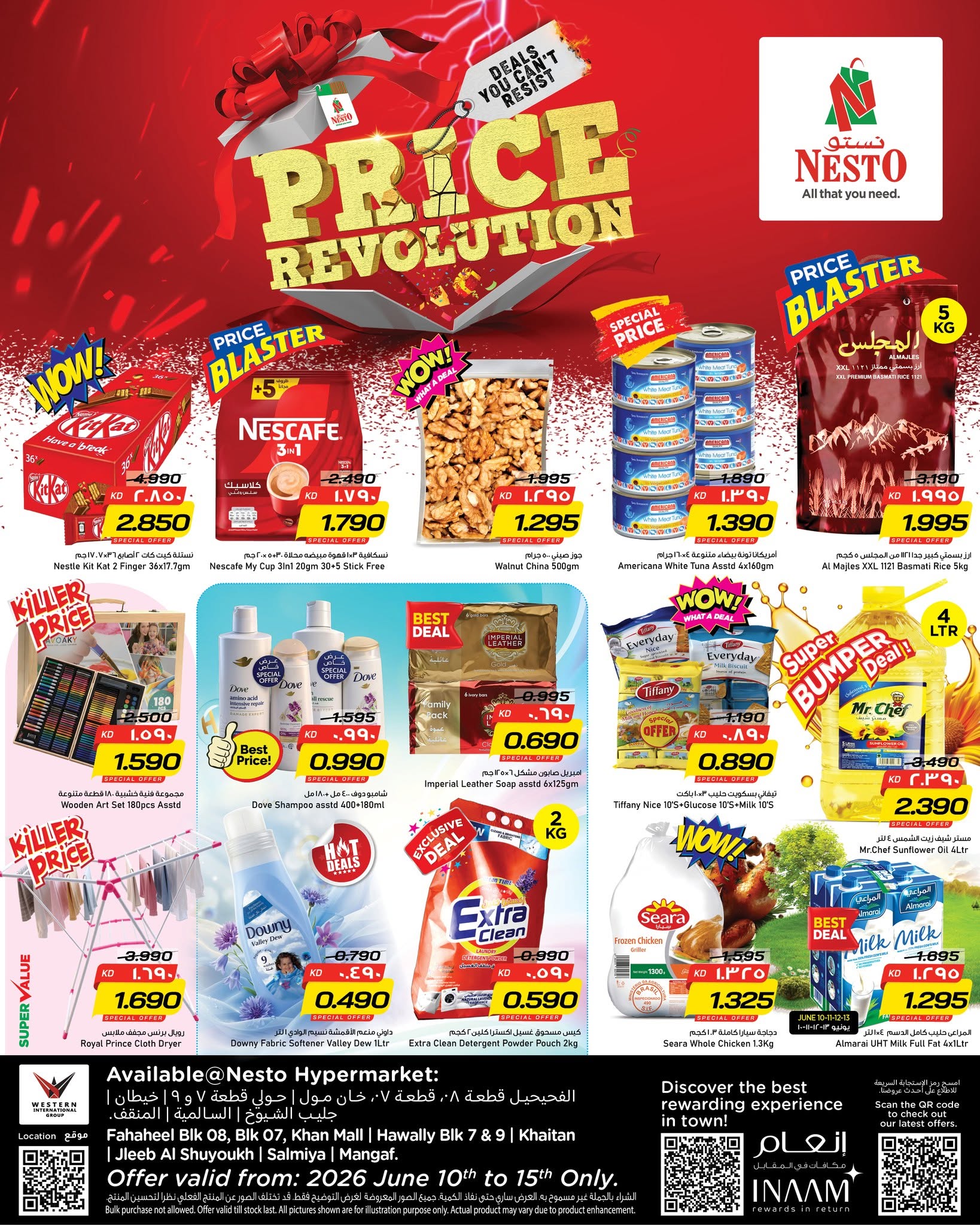 Offres Nesto Hypermarchés Hawalli, Salmiya, Khaitan, Fahaheel, Mangaf, Jlyb de 10 à 15 juin 2026 Offres de révolution des prix - Page 1