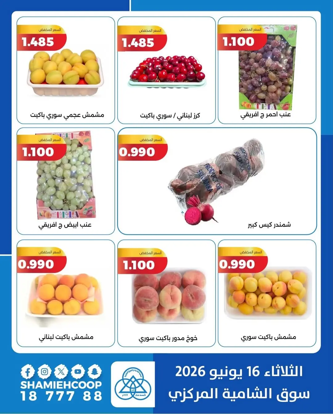 عروض جمعية الشامية والشويخ الثلاثاء ١٦ يونيو ٢٠٢٦ عروض الخضروات والفواكه - جمعية الشامية والشويخ - الكويت - 16 يونيو 2026 – 16 يونيو 2026 - صفحة 3