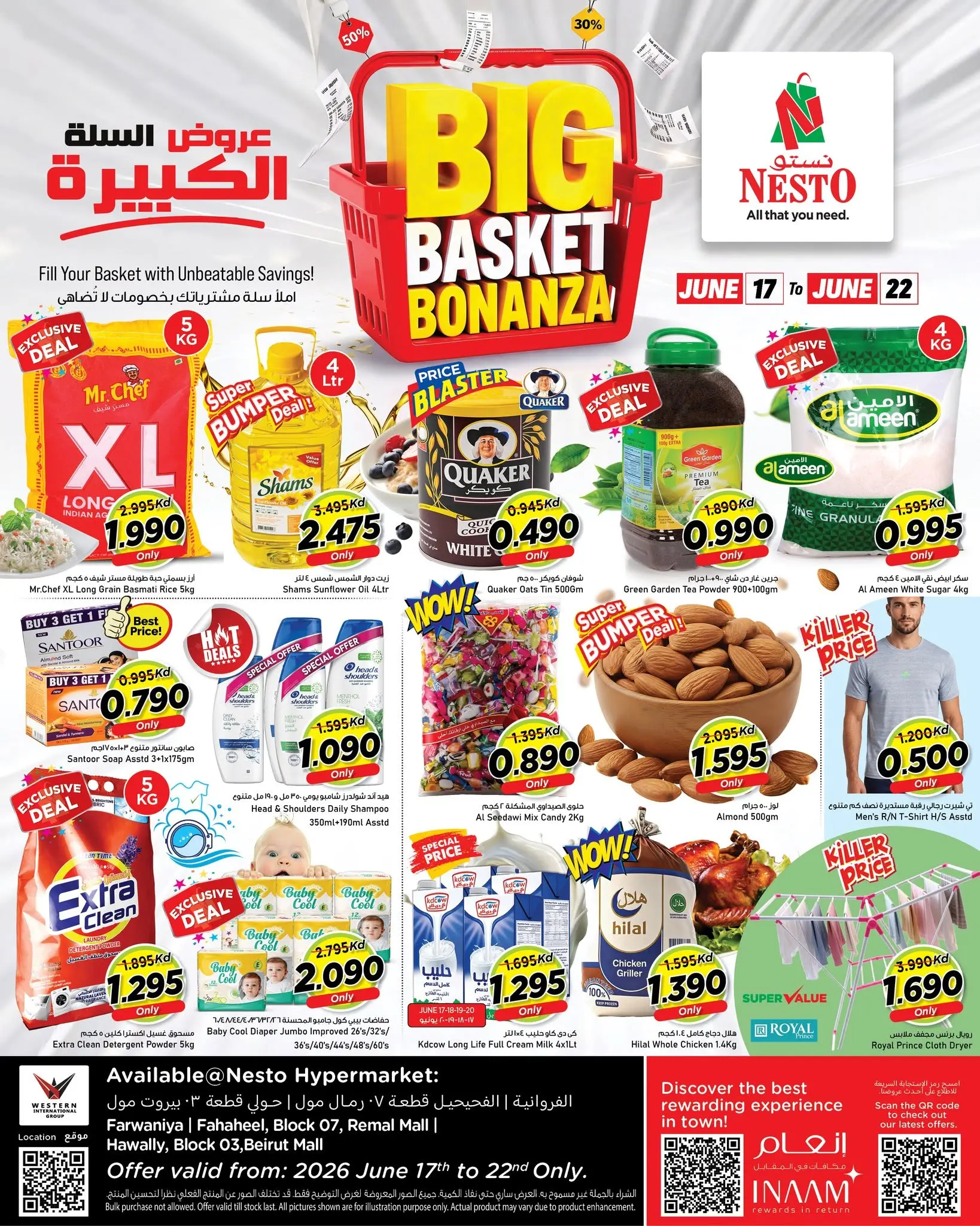 Nesto Hypermarkets offers in Farwaniya, Fahaheel, Hawalli from 17 to 22 June 2026 BIG BASKET BONANZA - Page 1