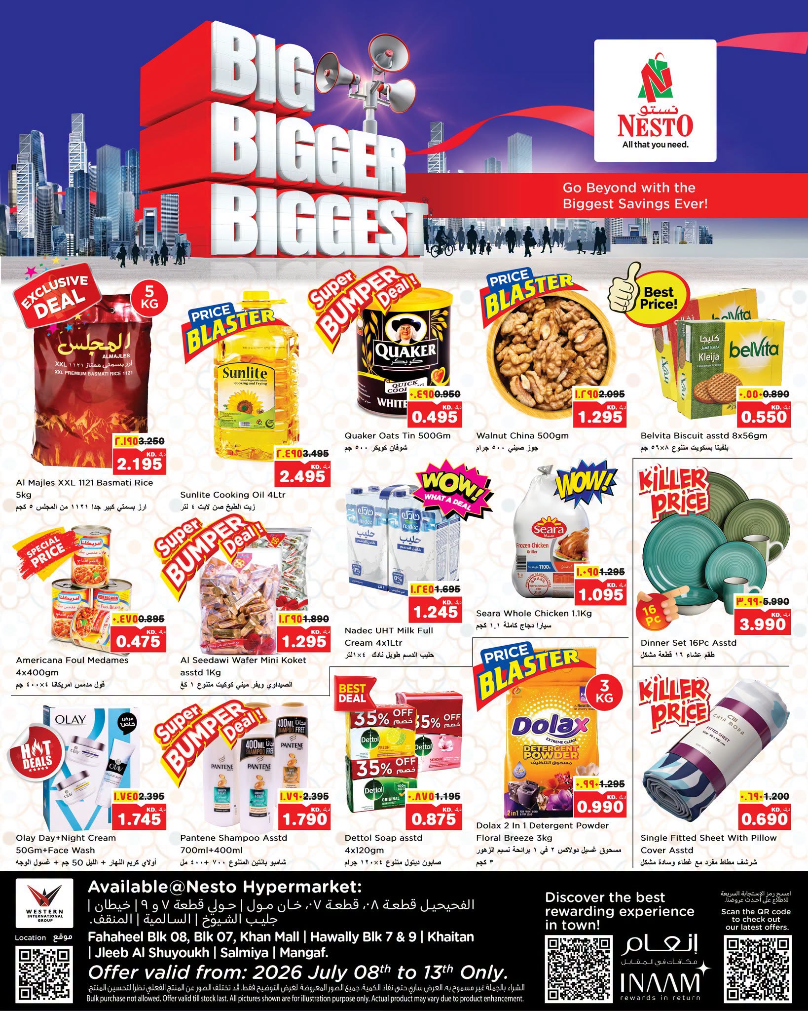 Nesto Hypermarkets offers in Fahaheel, Hawalli, Khaitan, Jlyb, Salmiya, Mangaf from 8 to 13 July 2026 Big Bigger Biggest - Page 1