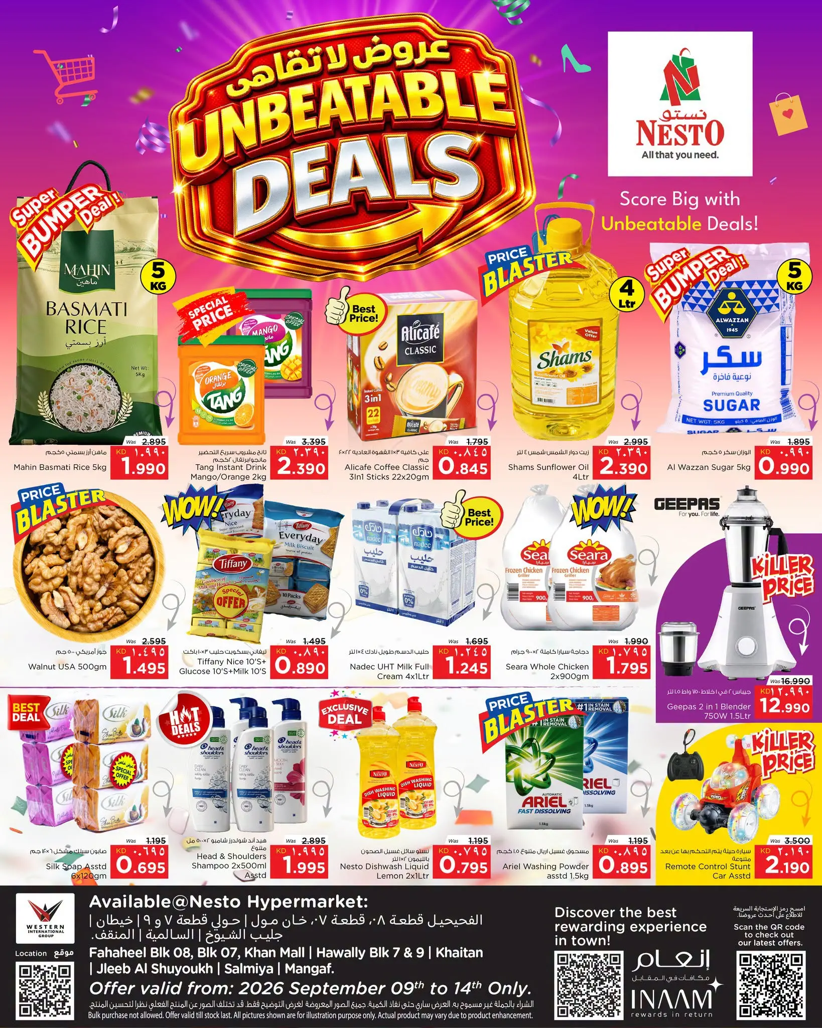 Offres Nesto Hypermarchés Fahaheel, Hawalli, Khaitan, Jlyb, Salmiya, Mangaf de 9 à 14 septembre 2026 Offres imbattables - Page 1