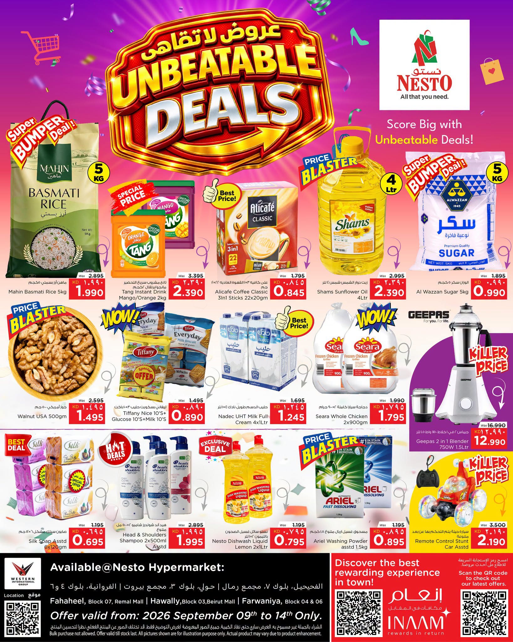 Nesto Hypermarkets offers in Fahaheel, Hawalli, Farwaniya from 9 to 14 September 2026 Unbeatable Deals - Page 1